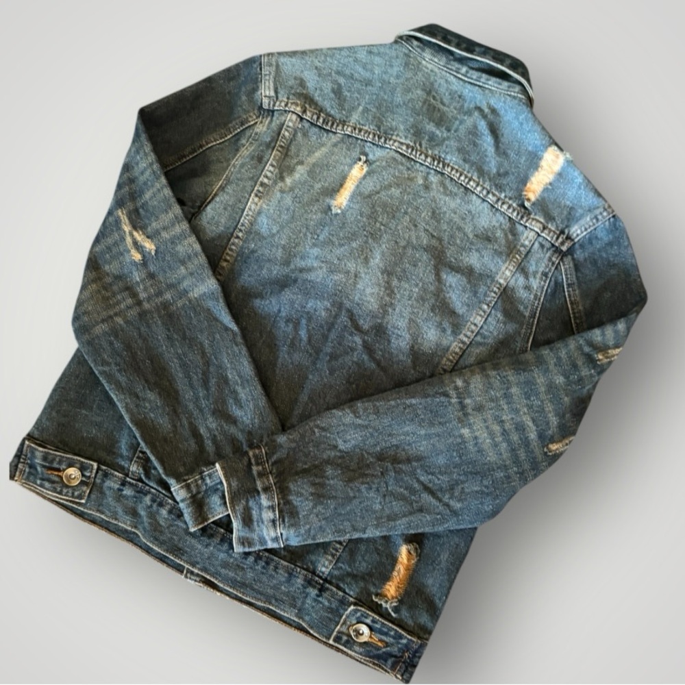 Agile Denim Mens Distressed Blue Jean Trucker Jacket Size M - Picture 2 of 11